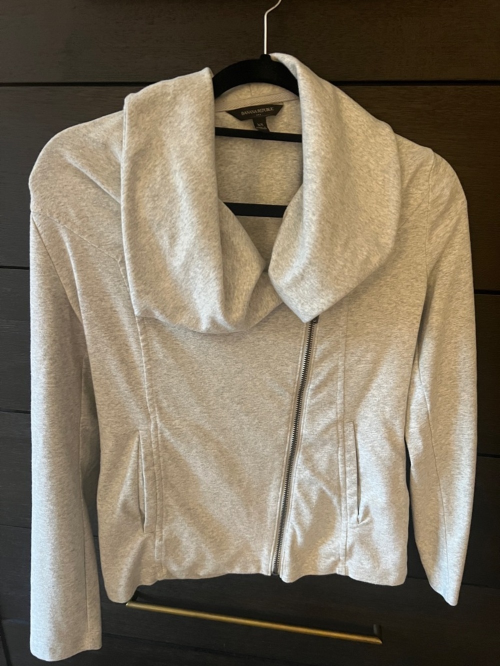 Banana Republic Heather Gray Asymmetrical Zip Cowl Sweater